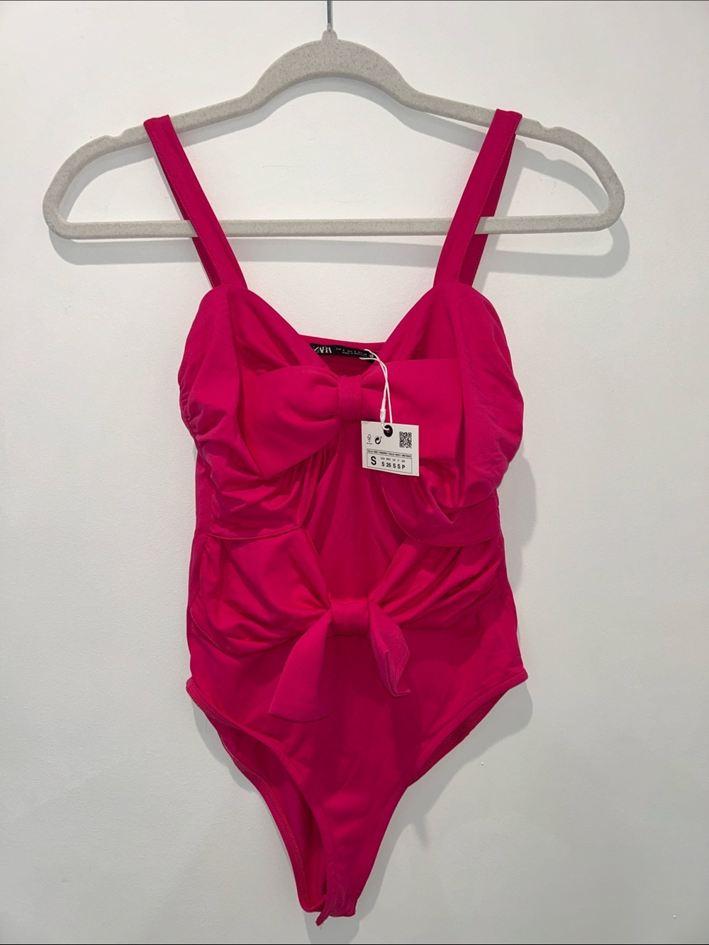Zara Hot Pink Bow-Front One-Piece Bodysuit